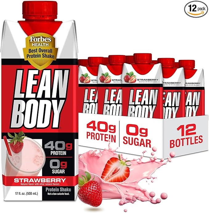 Labrada Lean Body Ready-to-Drink Strawberry Protein Shake 40g Protein Whey Blend 0 Sugar Gluten Free 22 Vitamins &amp Minerals 17 Ounce (Recyclable Carton &amp Lid - Pack of 12) LABRADA