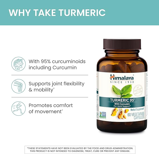 Himalaya Turmeric 95 Supplement with Curcumin/Curcuminoids Joint and Muscle Support Optimum Flexibility and Mobility 600 mg Non-GMO Vegan Gluten Free 60 Capsules 2 Pack 60 Day Supply