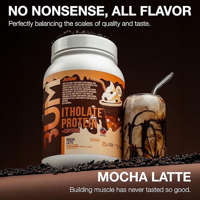 RAW Whey Isolate Protein Powder Mocha Latte (CBUM Itholate Protein) - 100% Grass-Fed Sports Nutrition for Muscle Growth &amp Recovery - Low-Fat Low Carb Naturally Flavored - 25 Servings