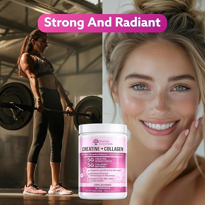 Creatine for Women + Collagen Peptides 5g Each - Muscle Beauty Performance