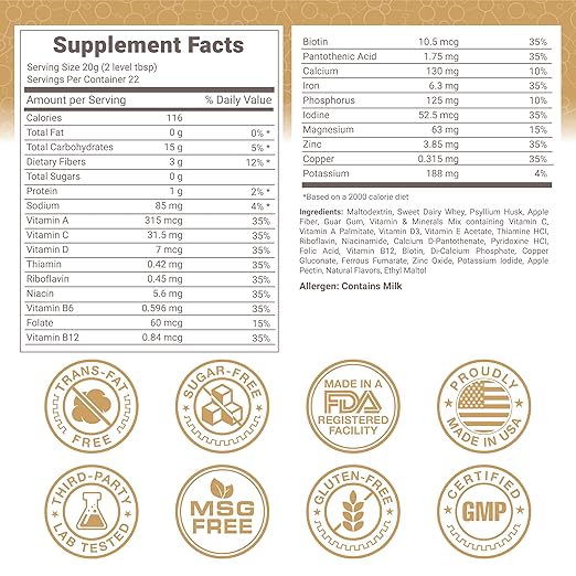 Lewis Labs Fabulous Fiber Powder Supplement | Delicious Quick Dissolve Daily Fiber Powder from Fruits Vegetables &amp Grains | Professional Grade Vitamins Minerals Proudly Made in The USA | 16 Ounce