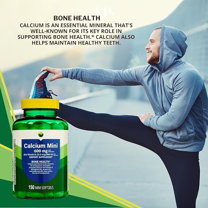 KP+ Calcium Mini 600 mg Plus Vitamin D3 12.5 mcg (500 IU) | Bone &amp Teeth Health Support | Dietary Supplement | 150 Mini Softgels | Pack of 1