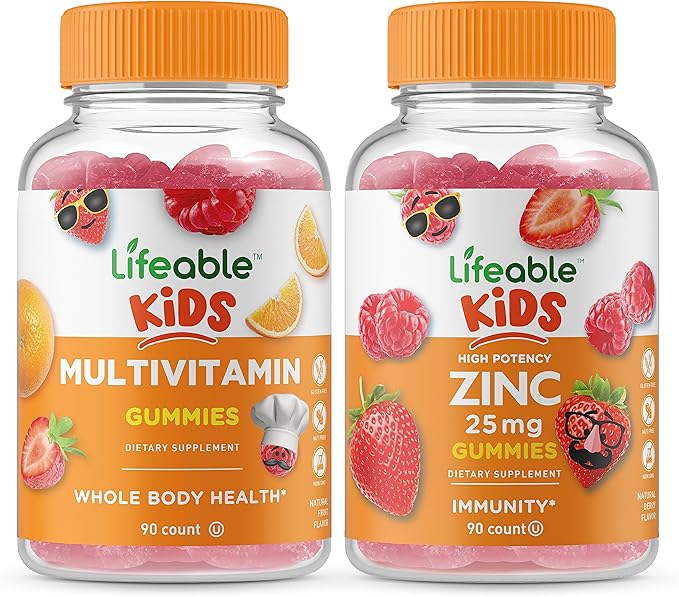 Lifeable Multivitamin Kids + Zinc 25mg Kids Gummies Bundle - Great Tasting Vitamin Supplement Gluten Free GMO Free Chewable Gummy
