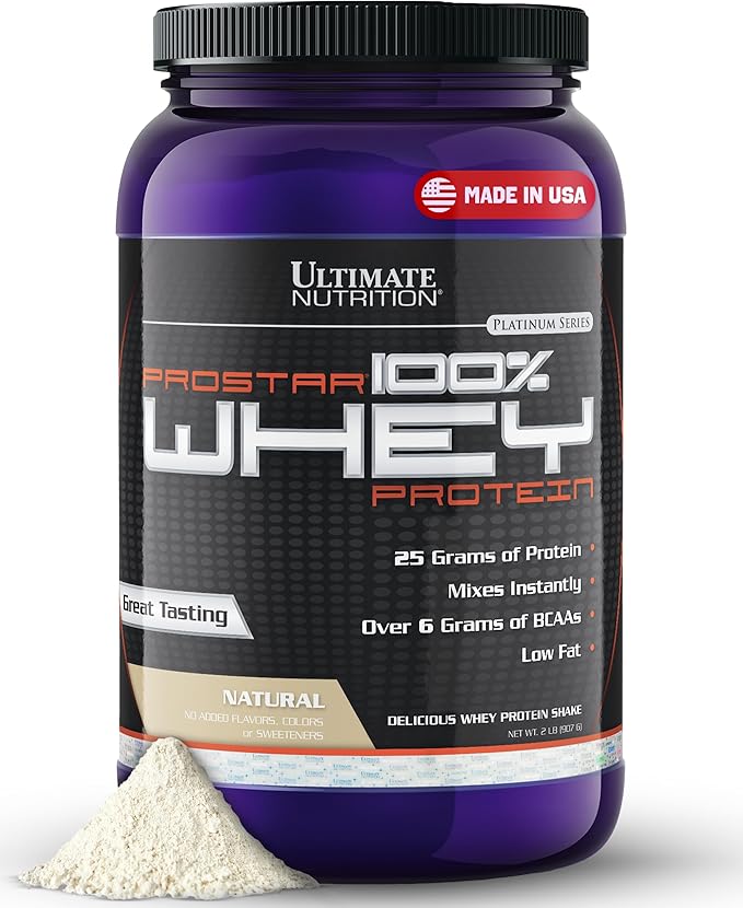 Ultimate Nutrition Prostar Whey Protein Powder Isolate Natural - Low Carb High Protein Powder Shake for Muscle Gain &amp Recovery - Low Sodium Low-Fat &amp Keto Friendly - 2 lbs Tub