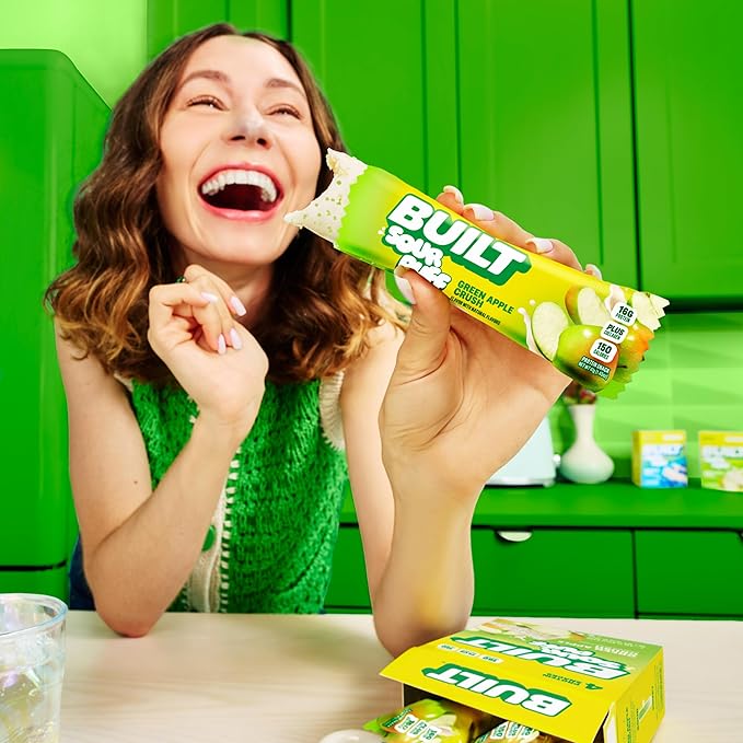 BUILT Bar Sour Puff Protein Bars - Green Apple Crush - 16g Protein Snack Bars with Collagen - Calorie Conscious &amp Gluten Free - 12 Count