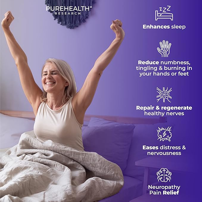 PUREHEALTH RESEARCH Nerve Regen Formula - Nerve Renew for Numbness Tingling and Burning with R Alpha Lipoic Acid Benfotiamine 300mg &amp Passion Flower Extract - Ala Nerve Support Supplement 3 Bot