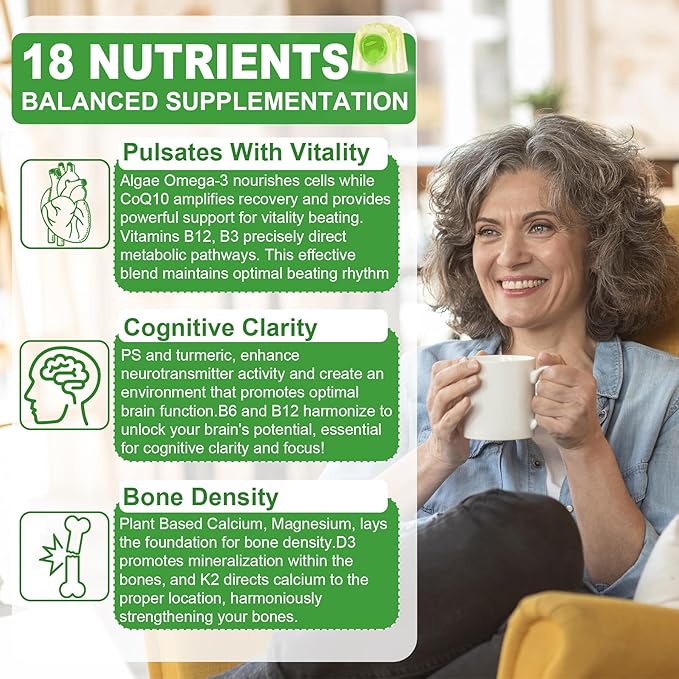 NEVISS 50+ Daily Gummy Multivitamin Algae Omega 3 &amp Calcium CoQ10 Magnesium + Vitamin D3 5000IU Gummies 125mcg with Calcium 600mg K2(MK7) 200mcg