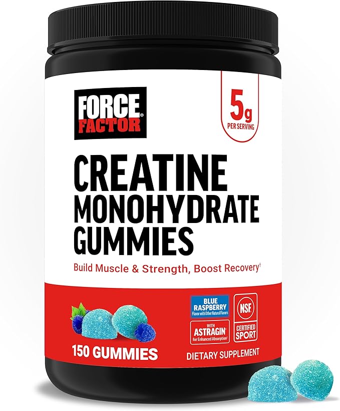 Force Factor Creatine Monohydrate Gummies NSF Certified 5g Dose for Men &amp Women to Support Muscle Strength Recovery Cognitive Health &amp Memory Packaging May Vary Blue Raspberry 150 Gumm