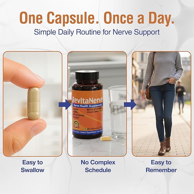 Nerve Support Supplement with 300mg Alpha Lipoic Acid Vitamin D3 Vitamin B1 B2 B6 B12 &amp Magnesium Glycinate One-per-Day Neuropathy Supplement – Daily Nutrient Blend 30 Capsules