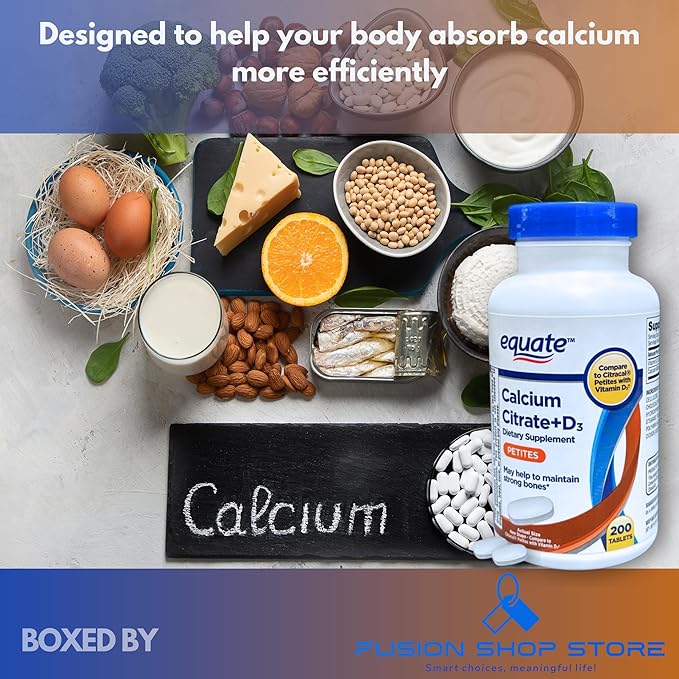 Calcium Citrate Vitamin D3- Supplement for Bone Strength and Immune Health 200 Tablets (Pack of 1) Boxed by Fusion Shop Store
