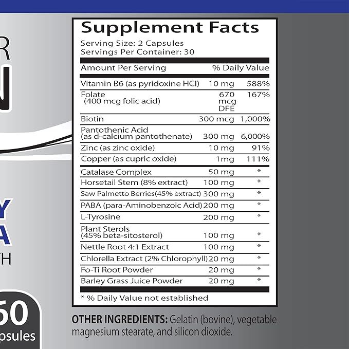Vitamin b6 pantothenic Acid - Anti Gray Hair Solution - Gray Hair Reversal for Men and Women Hair Supplement for Women Natural Hair Color biotin Supplement for Hair Saw Pametto 3 Bot 180 Caps