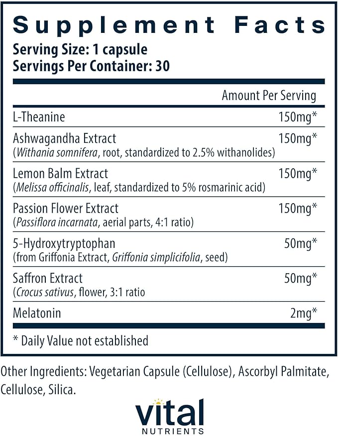 Vital Nutrients Sleep + Recover - Vegan Supplement - Sleep Support - Melatonin Ashwagandha &amp L-Theanine - Gluten Dairy &amp Soy Free - 30 Capsules