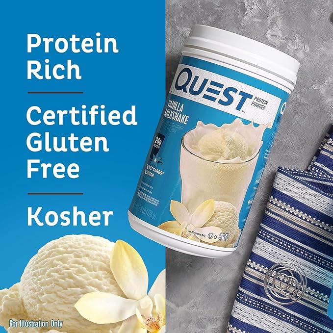Quest Vanilla Milkshake Protein Powder 24g Protein 1.6lb + Quest Nacho Cheese Tortilla Style Protein Chips 18g Protein Pack of 12