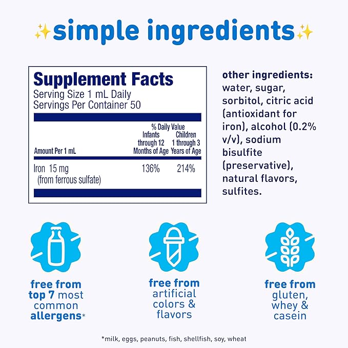 Enfamil Fer-in-Sol Iron Supplement Drops for Infants &amp Toddlers Supports Brain Development 50 mL Dropper Bottle Pack of 3