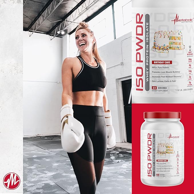 Metabolic Nutrition Whey Protein Isolate ISO PWDR Birthday Cake 1.54lb 23 Servings 26g Protein Fast Digesting Zero Carbs Delicious Flavor Zero Very Low Carbs &amp Fat Zero Lactose
