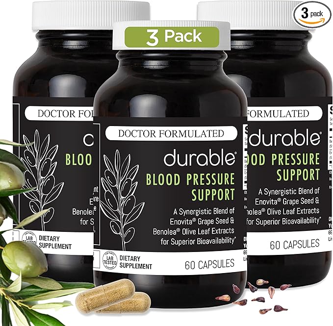 Durable Blood Pressure – Benolea Olive Leaf &amp Enovita Grape Seed Extract – Healthy Circulation Nitric Oxide &amp Artery Support – Doctor Formulated Vegan Non-GMO Made in USA (180 Capsules)