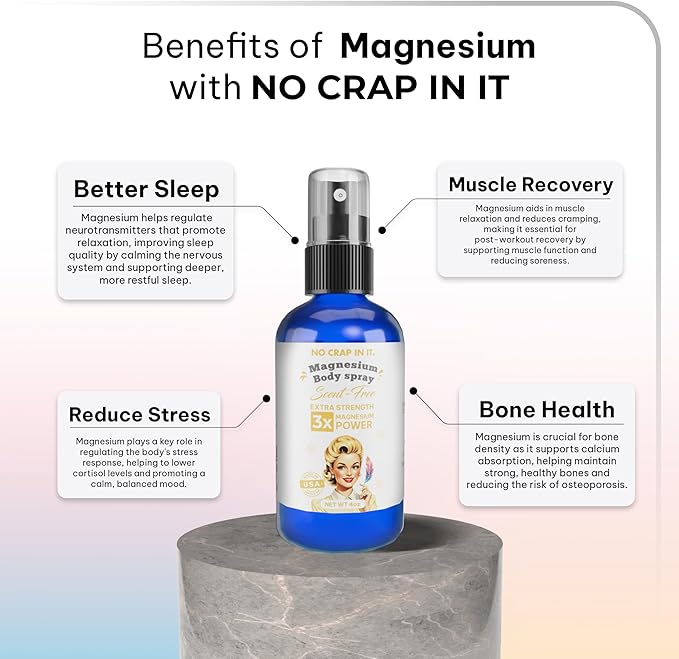 No Crap In It Intense Relief Magnesium Spray Triple Power – Magnesium Chloride Witch Hazel Spray with Lavender Essential Oil for Relaxation Recovery &amp Daily Wellness – 4 oz (Scent Free)