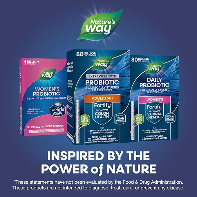 Nature’s Way Fortify Extra Strength(1) Probiotic Adults 50+ 50 Billion Live Cultures Prebiotics Probiotics for Digestive Health* Immune Support* Colon Health* 30 Capsules