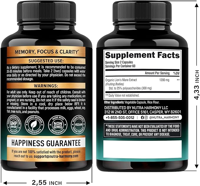 NUTRAHARMONY L-Theanine &amp Lions Mane Capsules
