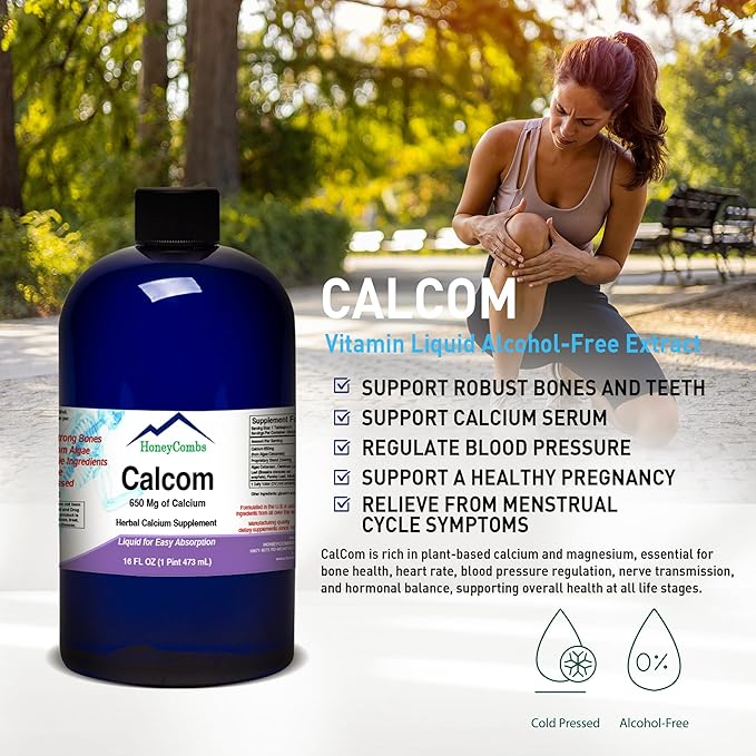 Calcom Calcium Complex – Calcium Magnesium Amino Acid &amp Herbal Blend - Alcohol-Free Oral Calcium Drops - Liquid Calcium Supplement for Bones and Teeth – Vegan Mineral Liquid 16 Oz