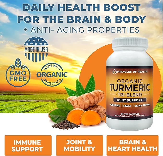 Turmeric Tri-Blend – Daily Health Boost Immune Defense and Joint Support | All-Natural Herbal Supplement| 120 Veg Capsules with Organic Neem Black Pepper and Turmeric