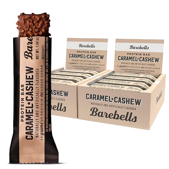 Barebells Protein Bars Caramel Cashew - 12 Count Pack of 2 - Protein Snacks with 20g of High Protein - Chocolate Protein Bar with 1g of Total Sugars - Perfect on The Go Protein Snack &amp Breakfast