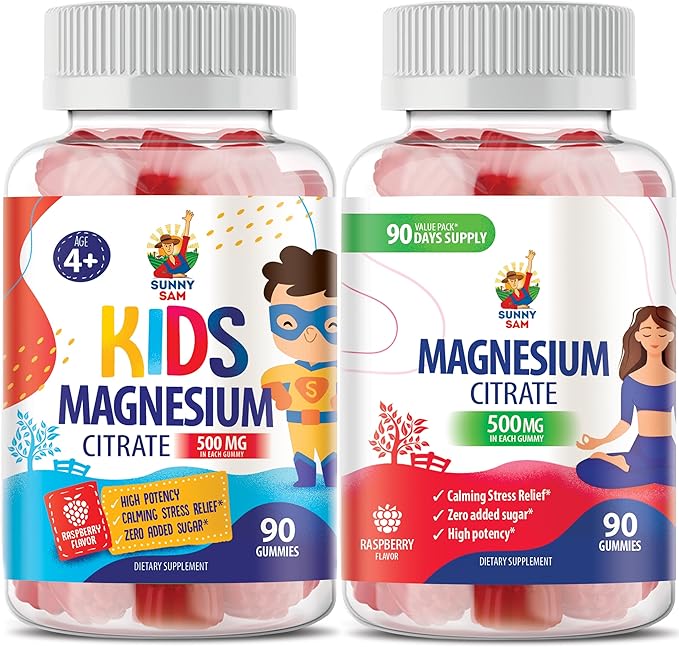 Sanny SAM Magnesium Gummies for Kids &amp Adults - 500mg - Calm Magnesium Chews - Magnesium Citrate Chewable Supplement for Mood &amp Muscle Support