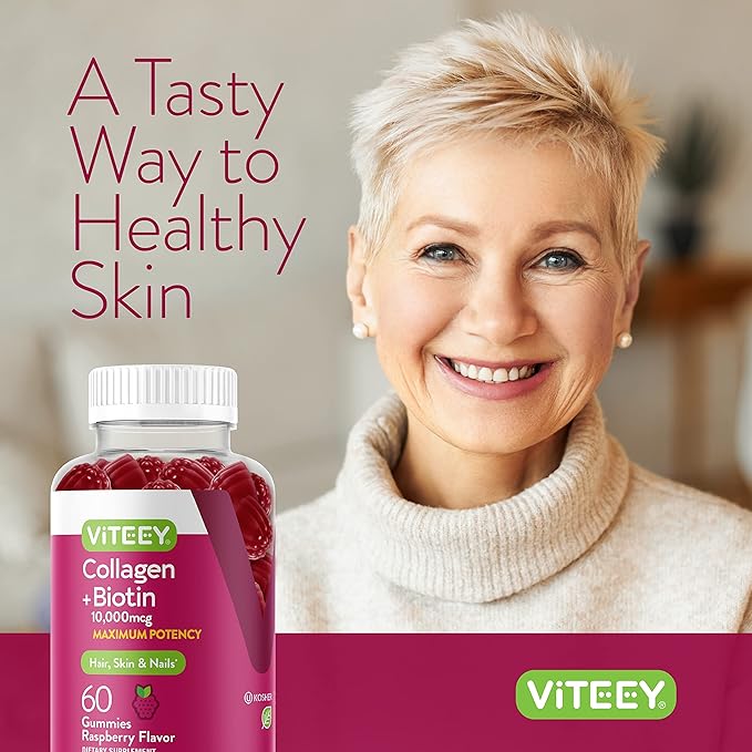 Viteey Collagen Gummies with Biotin Gummies for Hair Skin and Nails Vitamins - Biotin and Collagen Supplements for Women &amp Men - Gluten-Free – 120 Count