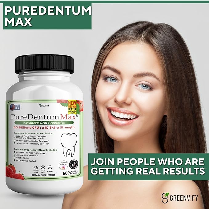 PureDentum for Gums and Teeth Health &amp Fresh Breath - 40 Billion CFU Advanced Oral Probiotics for Mouth Bad Breath Capsule Supplement (10)