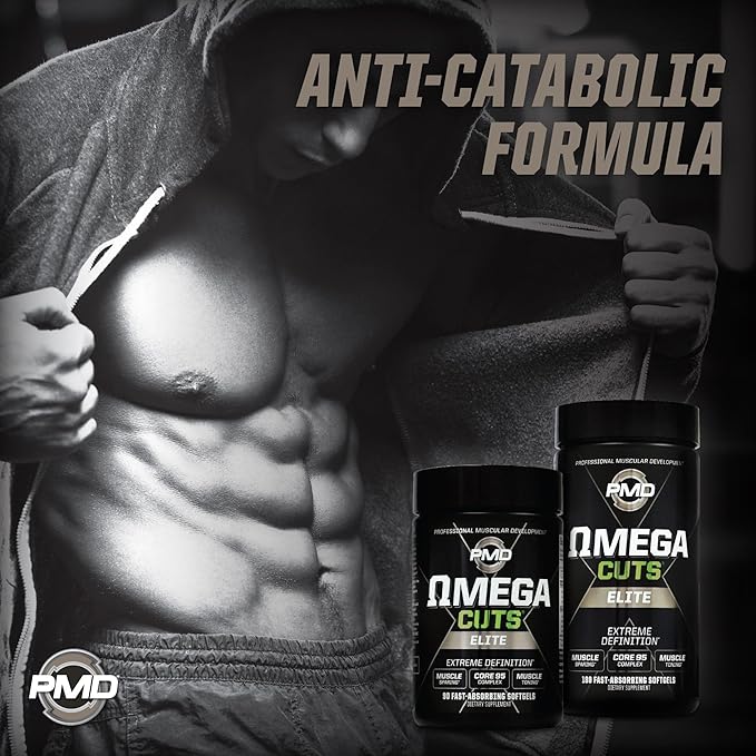 PMD Sports Omega Cuts Elite -Fat Loss-Muscle Defining Formula - Omega Fatty Acids MCT's and CLA for Muscle Definition and Maintenance - Keto Friendly For Women and Men - Stimulant Free (180 Softgels)