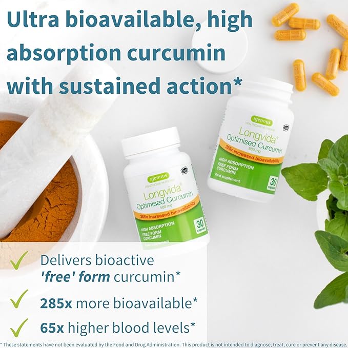 Longvida Curcumin 500mg + VESIsorb Ubiquinol-QH Advanced CoQ10 100mg Bundle Ultra Bioavailable Curcumin with Bioavailable &amp Fast-Acting Ubiquinol by Igennus