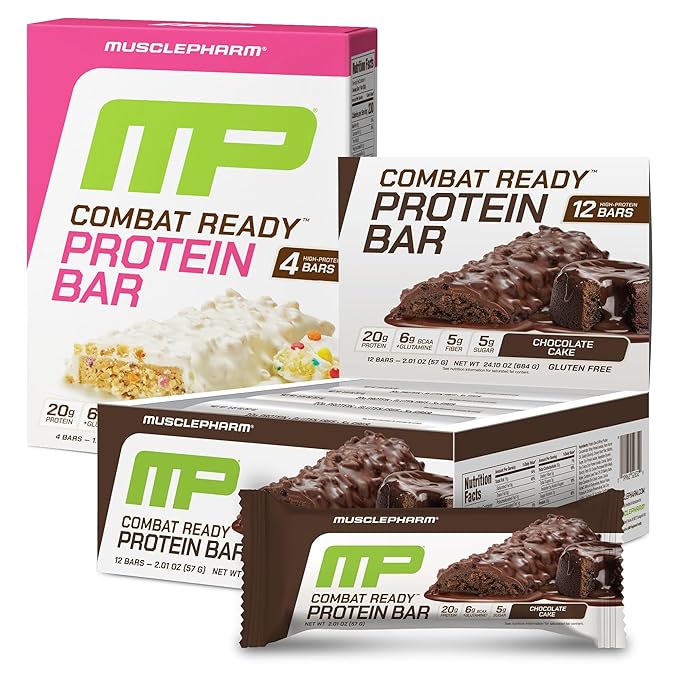 MusclePharm Combat Ready &amp Combat Sport Protein Bar Bundle: Confetti Cake &amp Chocolate Cake Flavor