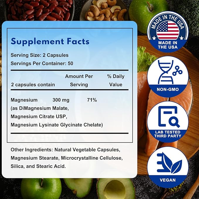 Magnesium &amp Potassium (100 Capsules) - 300mg Chelated Magnesium Glycinate Malate Citrate - Supports Better Sleep Stress Reduction and Muscle Relief