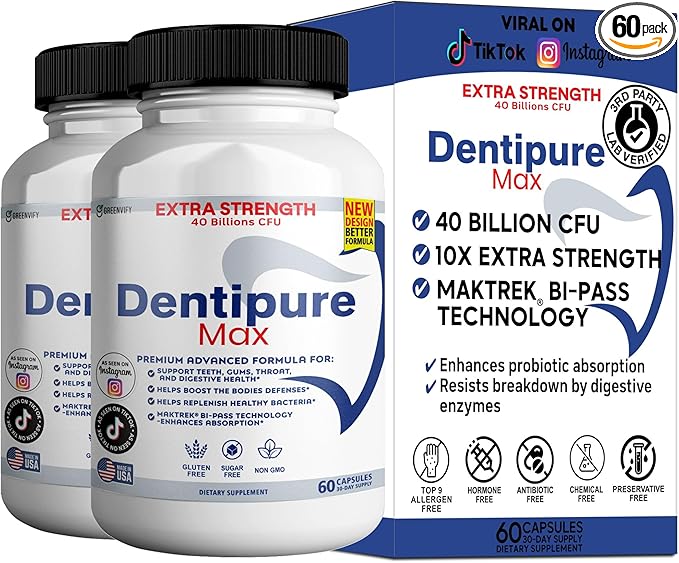 Dentipure Max Probiotic Supplement 40 Billion CFU 60 Capsules Supports Teeth and Digestive Health (2)