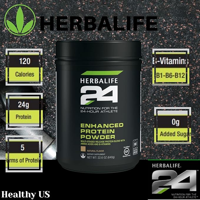 Herbalife 24 Enhanced Protein Powder: Natural Flavor (640 G) for The 24-Hour Athlete Natural Flavor No Artificial Sweetener 0g Added Sugar Gluten-Free
