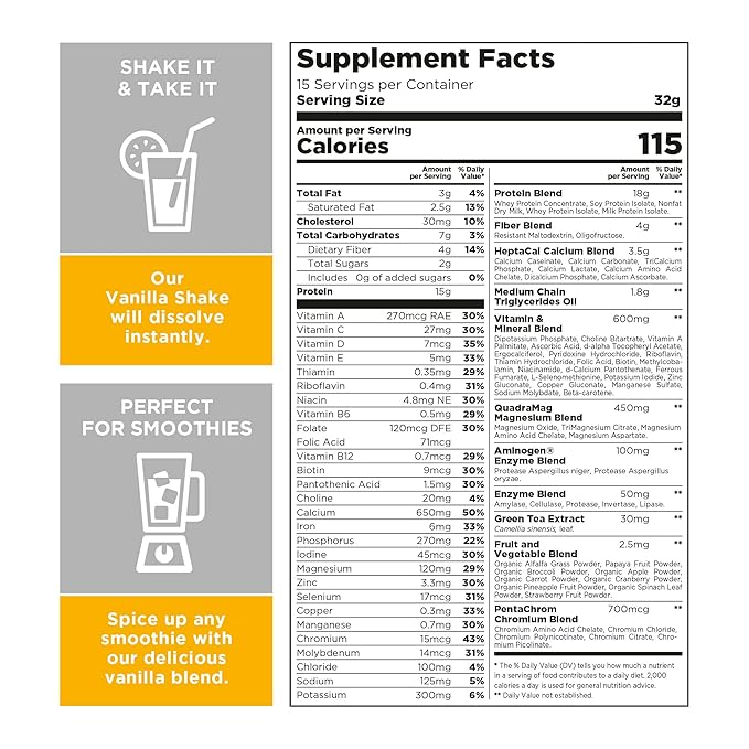 WellnessPro Womens Meal Replacement Shake - 15 Servings 15g Protein Vanilla Flavor Shake &amp Smoothie Powder with Vitamins &amp Minerals for Women Keto Friendly Gluten Free