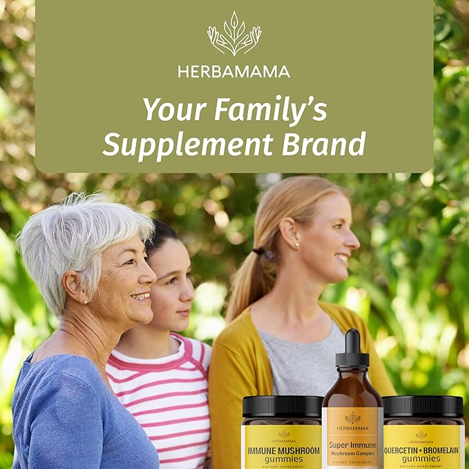 HERBAMAMA Liquid Drops Kit - Bundle of Turmeric Curcumin &amp Super Immune Mushroom Complex Tincture - Vegan Non-GMO Sugar &amp Alcohol-Free - 2 Pack