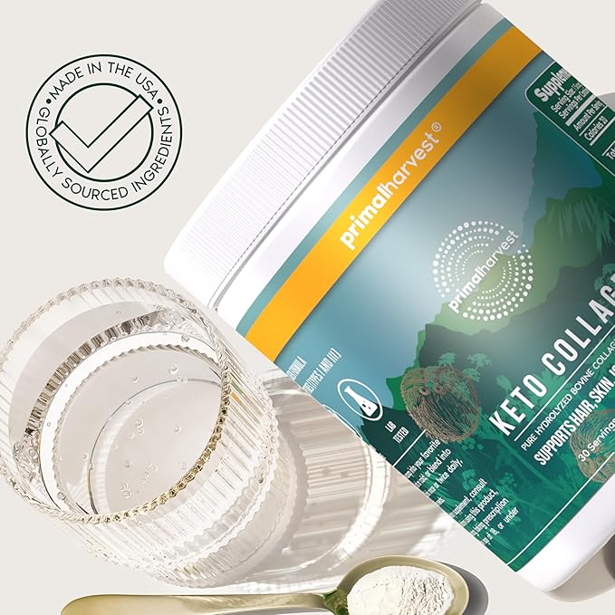 Primal Harvest Keto Collagen Powder with MCT Oil Hydrolyzed Collagen Peptides 10 oz Unflavored Paleo &amp Keto Friendly Protein Supplement