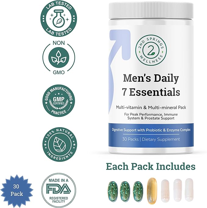 Men's Health Vitality Bundle: Brain Support Complex Men's Daily 7 Essentials and Vitamin D3 + K2