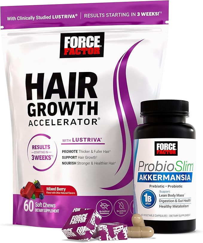 Force Factor ProbioSlim Akkermansia 60 Capsules + Hair Growth Accelerator Soft Chews