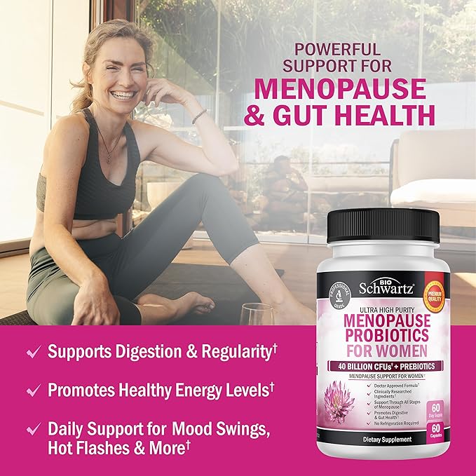 BioSchwartz Probiotic Menopause Supplement for Women (2 Month Supply) Plus Daily Multivitamin for Women 50 &amp Over (1 Month Supply)