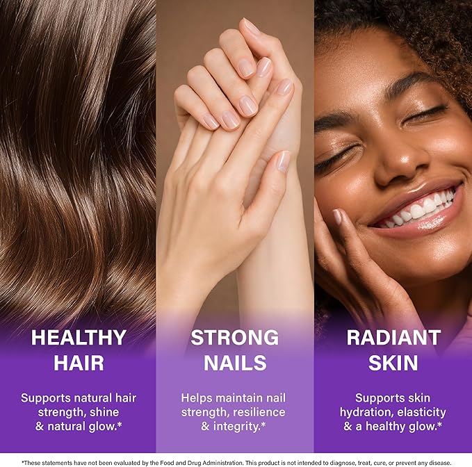 Biotin | Collagen | Hyaluronic Acid | Keratin - Clinically Tested Supplement - Hair Growth Support Skin &amp Nails - 25000 mcg Vitamins B2 B3 B6 &amp B7 + B1 - Made in USA - Women &amp Men | 120