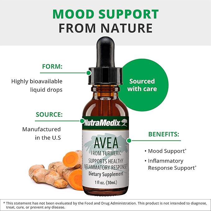 NutraMedix Avea Turmeric Extract - Liquid Turmeric Supplement for Stress Mood Support &amp Promoting a Healthy Inflammatory Response - Daily Stress Relief Drops (1oz / 30ml) (Pack of 2)