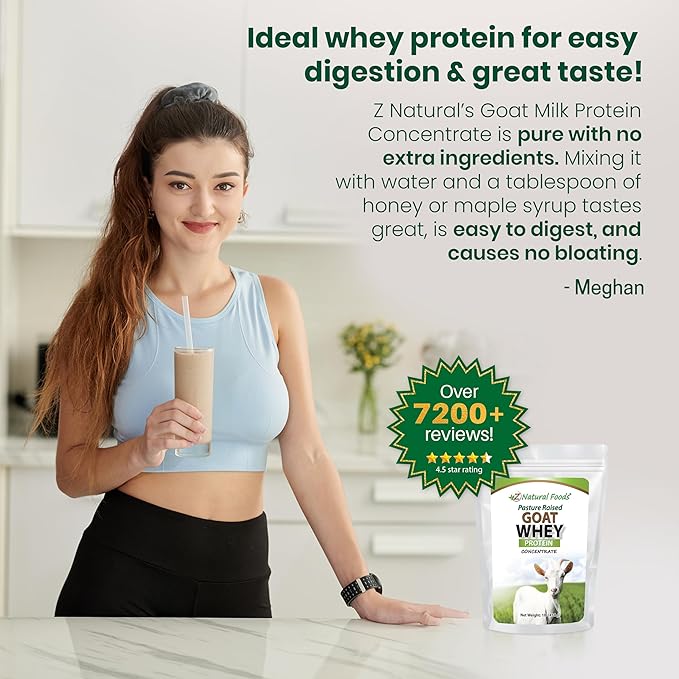 Z Natural Foods Goat Whey Protein Powder Concentrate - Undenatured Unflavored Pasture Raised Whey - Clean Goat Protein Powder with Vital Proteins for Weight Management Immune Support Fitness 1 lb
