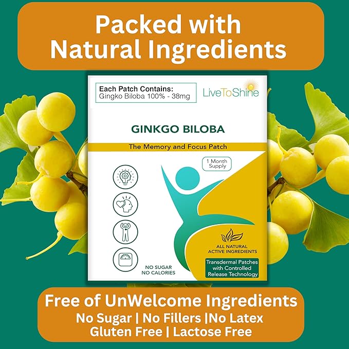 Live To Shine Turmeric Curcumin and Ginkgo Biloba Patch Bundle - 2 Packs - 30 Day Supply Each Pack - USA Made