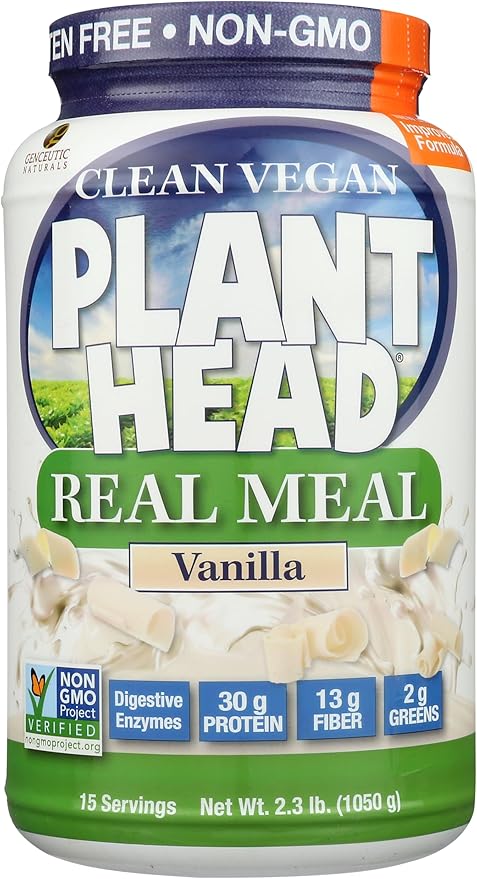 Plant Head Real Meal Organic Plant Based Protein Powder Vanilla - Vegan Low Net Carbs Non Dairy Gluten Free Lactose Free No Sugar Added 2.3 Pound