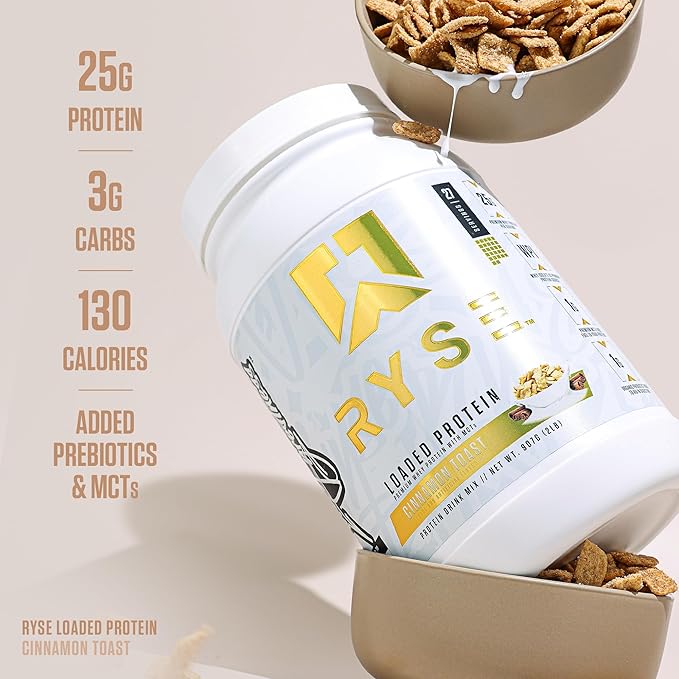 RYSE Loaded Protein Powder - Cinnamon Toast - 25g Whey Protein Isolate &amp Concentrate with Prebiotic Fiber &amp MCTs - Low Carb Low Sugar Digestive-Friendly - 27 Servings / 2 lb Tub
