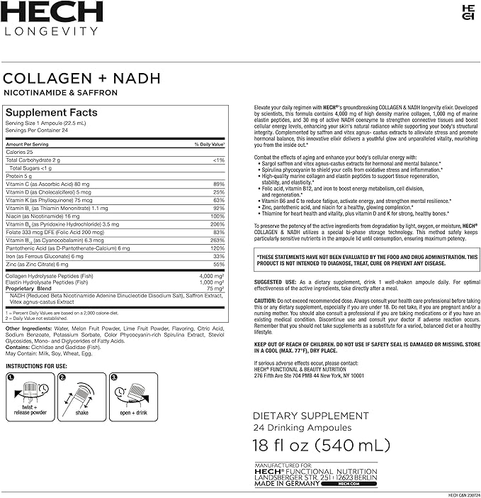 HECH® Collagen + NADH Nicotinamide &amp Saffron Emerald Green Liquid Supplement Wellness &amp Beauty Enhancing