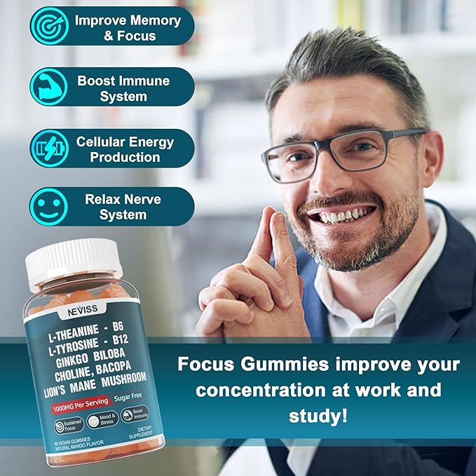 NEVISS Sugar Free L-Tyrosine L-Theanine Gummies 120 Counts + Sugar Free D3 5000IU K2 Gummies 120 Counts