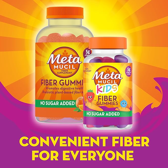 Metamucil Kids Fiber Gummies No Sugar Added 5g Prebiotic Plant-Based Fiber Supplement Blend Mixed Berry Flavored 120ct Gummies